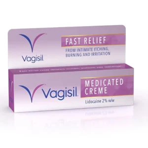 VAGISIL medicated crème provides fast relief from intimate itching, burning, and irritation with its 2% lidocaine formula, creating a soothing anesthetic barrier.