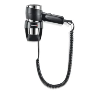 Black and chrome Valera Action Superplus 1200W hairdryer with wall holder, featuring cool setting and security On/Off button.