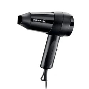 Black Valera 1800W hair dryer with concentrator nozzle, hanging loop, and three heat/airflow settings including a cool setting.