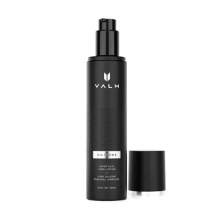 An 8.5 ounce pump bottle of Valm silicone based personal lubricant offering ultra long lasting performance and hygienic packaging.