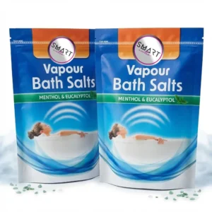 Two packs of vapour bath salts for cold relief and muscle soak, providing a relaxing and rejuvenating experience.