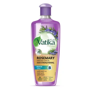 Vatika Naturals rosemary oil infused with biotin promotes stronger, thicker hair growth while reducing hair fall and nourishing the scalp in just 20 minutes.
