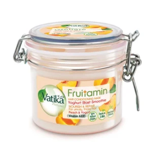 Vatika Naturals yogurt blast smoothie hair mask with peach extracts and Vitamins A, E and F nourishes and conditions dry and damaged hair, leaving it soft, silky, and healthy in just 3 minutes.