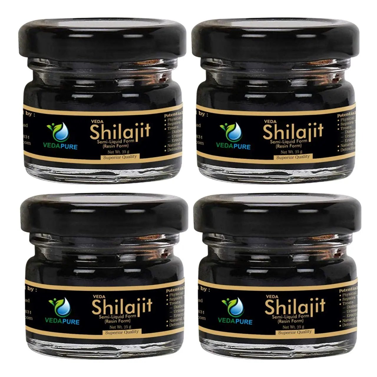 Vedapure Original Shilajit Resin, a rare Himalayan tonic used for endurance, bodybuilding, and overall wellness, comes in a 25-gram pack of 4.