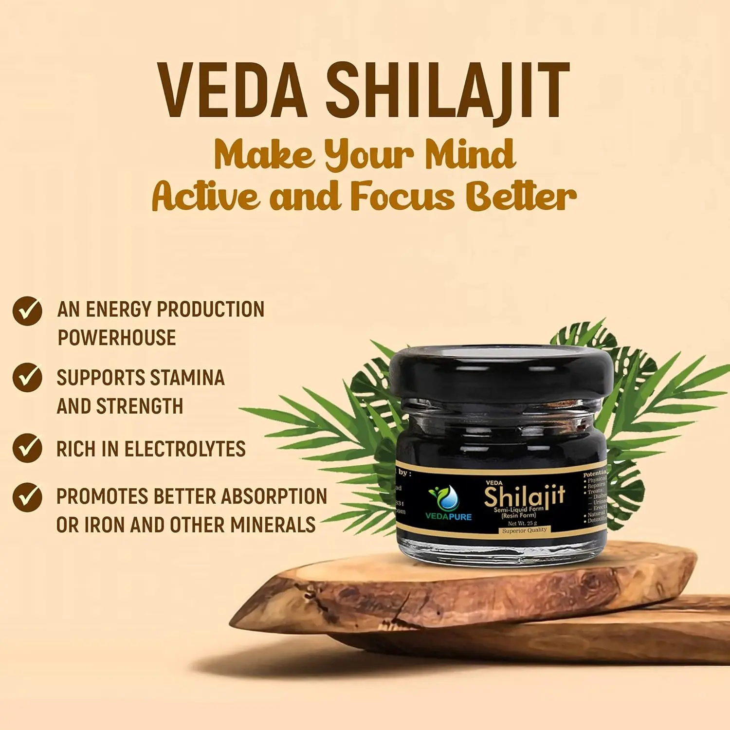 Three packs of Vedapure Naturals original shilajit resin, a herbal supplement for endurance and bodybuilding.