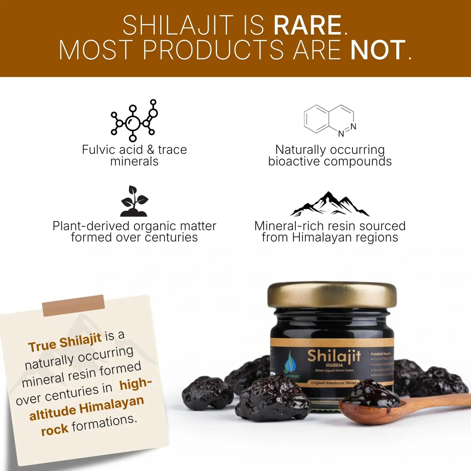 Jar of Vedapure Himalayan Shilajit resin supplement, supporting energy, strength, stamina, and overall wellness for both men and women.