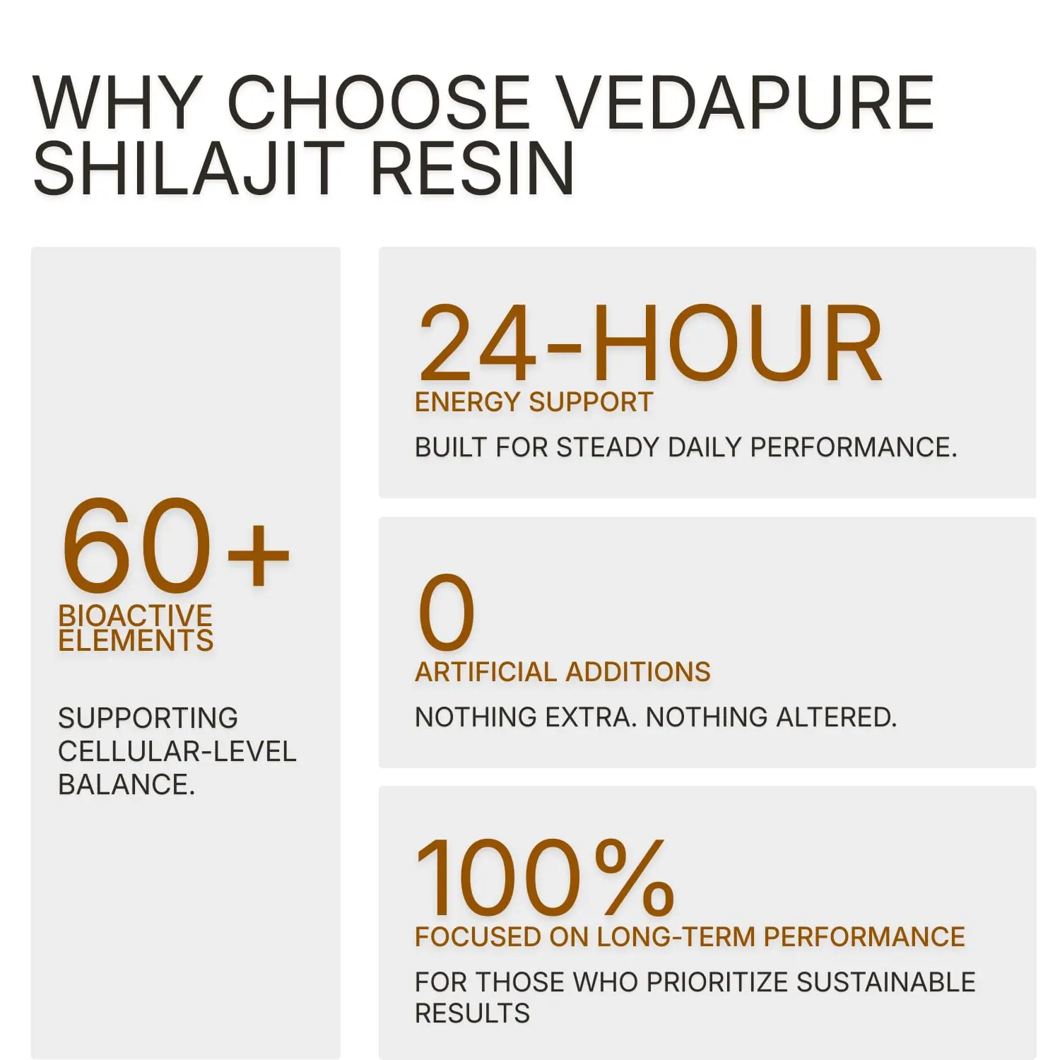 Jar of Vedapure Himalayan Shilajit resin supplement, supporting energy, strength, stamina, and overall wellness for both men and women.