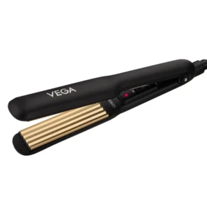 The Vega Classic Hair Crimper features wide ceramic coated plates for creating textured hairstyles, heats up to 220°C, and has an easy lock system.