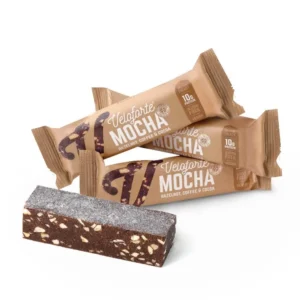 Veloforte Mocha protein bar with hazelnut, coffee and cocoa provides 10g of plant protein and 37g of carbs for optimal workout refuelling, is 100% natural, vegan and gluten free.
