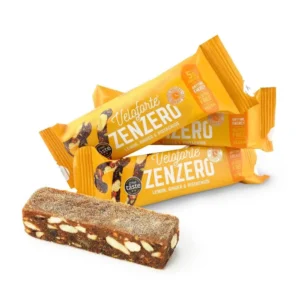 Veloforte Zenzero energy bar with lemon, ginger, and pistachios, is a natural, vegan, and gluten-free snack for sustained energy.