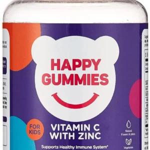 Bottle of Vitamin C and Zinc gummies to promote immunity, healthy bones, and teeth.