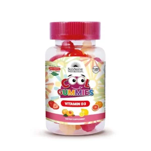 Sunshine Nutrition Vitamin D3 gummies are pectin-based, vegetarian, and gluten-free, offering a fun and delicious strawberry, orange, and lemon flavored supplement for children.