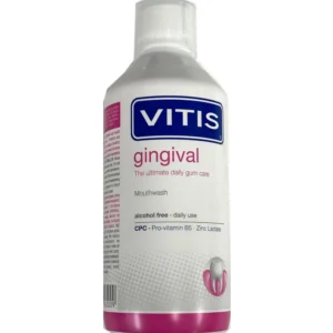 Vitis Gums Mouthwash 500ml treats bleeding and inflamed gums while inhibiting bacterial plaque formation.