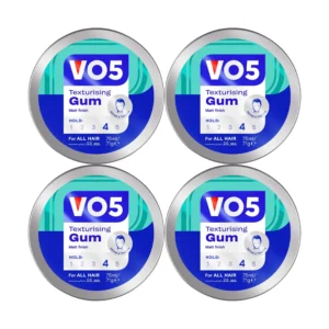 A 75ml tub of VO5 Extreme Style Texturising Gum providing long-lasting, extra firm hold for sculpting, texturizing, separating, or smoothing hair, also great for scrunching curls.