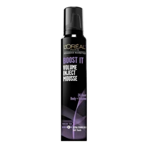 This is a bottle of lightweight volumizing mousse that provides extra strong, 24-hour hold and a soft touch.