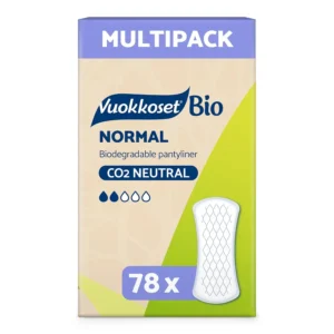 Vuokkoset Bio organic panty liners made with biodegradable materials and soft organic cotton, perfect for sensitive skin and offering reliable protection.