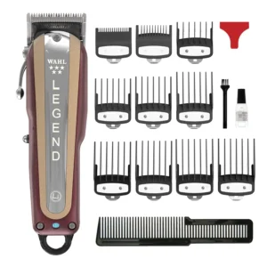 The Wahl 5 Star Cordless Legend hair clipper kit includes premium attachment combs and features a crunch blade for seamless blending.