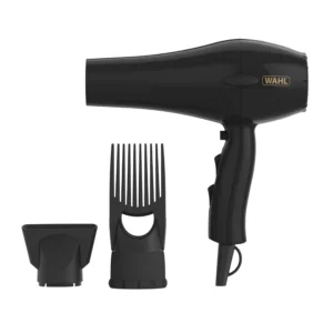 The Wahl PowerPik 2 hair dryer is designed for afro and textured hair, featuring a pik attachment for directing airflow from root to tip, three heat settings, and anti-frizz drying.