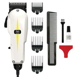 The Wahl Super Taper corded hair clipper is a professional tool for bulk hair removal and tapering, featuring a convenient taper lever and rust-resistant blades.