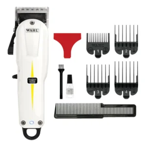 Professional cordless Wahl Super Taper hair clippers with adjustable taper lever, perfect for bulk hair removal and creating taper fades.