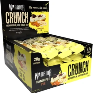 Twelve Warrior Crunch banoffee pie flavored protein bars offer 20 grams of protein with low carbs and low sugar for post-workout recovery and dieting.