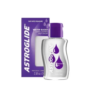 This is a bottle of Astroglide water-based personal lubricant, a long-lasting, extra slick, and paraben-free lube that is safe to use with condoms and is designed for couples and solo use.