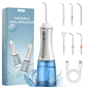 This cordless water flosser with a 350ml tank features multiple cleaning modes and replaceable tips, providing a convenient and effective way to improve gum health and deeply clean teeth.