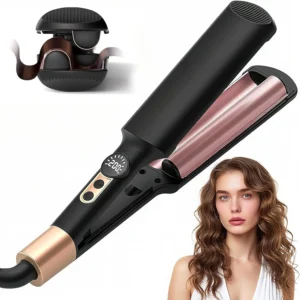 This mini waver hair tool is a travel-size curling iron that creates beach waves, featuring five temperature settings, anti-scalding design, and a 30-minute auto shut-off for safe and easy styling on the go.