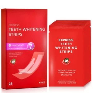 Achieve a brighter smile with Waving Palms teeth whitening strips featuring 6% hydrogen peroxide and natural coconut oil for effective and safe yellow stain reduction in a convenient 28-piece kit.