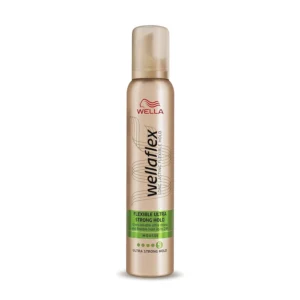 A can of Wellaflex hair mousse providing ultra strong, flexible 24-hour hold and natural styles.