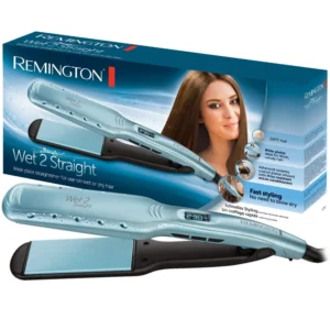 Remington Wet2Straight wide plate hair straightener for drying and straightening wet or dry hair with anti-frizz technology and adjustable temperature settings.
