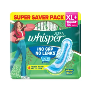 Whisper Ultra Clean XL+ sanitary pads with odour lock gel and dri-weave cover offer hygienic protection and nearly 40% longer coverage for women.