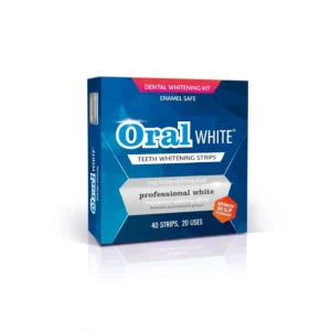 This image shows professional whitening strips for home use, designed to provide a brighter, more radiant smile with a refreshing mint flavor and anti-slip technology.