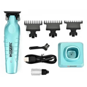 The WMARK T blade trimmer provides a precise, zero gapped cut for outlining, balding and shape ups, featuring a powerful 7000 RPM motor and a sleek charging pod and stand.