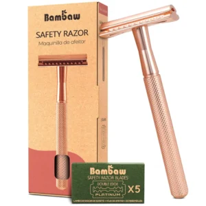 This rose gold women's safety razor offers an eco-friendly and zero-waste shaving solution, providing a close and comfortable shave while reducing skin irritation.