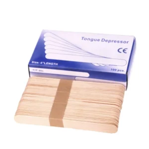 A box of 100 disposable wooden spatulas by LA PERLA TECH, ideal for tongue depression or waxing.