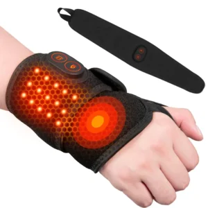Cordless wrist heating vibration pad providing pain relief from arthritis, carpal tunnel, and tenosynovitis with adjustable temperature and massage settings.
