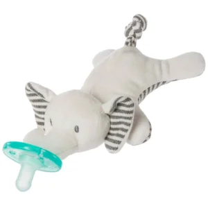 A soft, plush Afrique Elephant WubbaNub soother with a sewn-in silicone pacifier, perfect for soothing babies aged 0-6 months.
