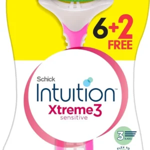 Schick Xtreme3 disposable razors for women with sensitive skin feature three flexible blades, aloe and jojoba lubricating strip, and ergonomic handle for a smooth shave.