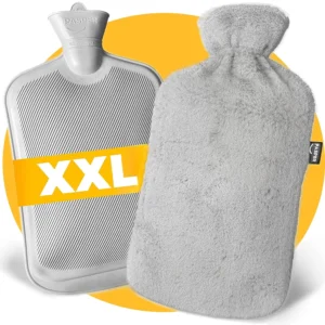 Extra large 3.5 litre hot water bottle with a soft, grey fleece cover for long-lasting warmth and comfort.