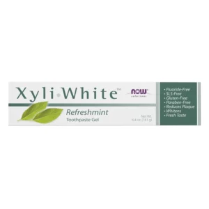 NOW Solutions XyliWhite Refreshmint toothpaste gel formulated with clean, vegetarian ingredients for healthy, whiter, and stronger teeth with a cool minty taste.