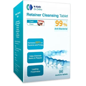 Y-Kelin retainer cleaning tablets offer a 3-month supply of deep cleaning and stain removal for dentures, retainers, mouth guards, and other dental appliances with a refreshing mint flavor.