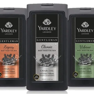 This pack of three Yardley Gentleman body washes provides a deep cleanse with antibacterial properties, featuring Classic and Legacy scents for a refreshed and revitalized skin.
