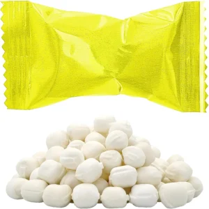 Bag of The Dreidel Company's yellow buttermints candy, individually wrapped, perfect for after-dinner treats or party favors, that are gluten-free, fat-free, and Kosher certified.