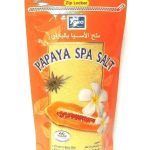 This is a jar of YOKO Papaya Spa Bath Salt with papaya extracts, a skin exfoliant by Yoko, containing 300 grams.
