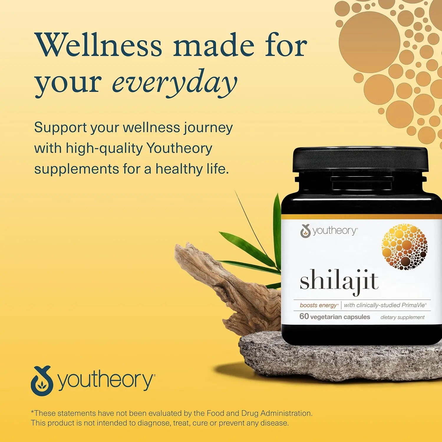 Youtheory Shilajit capsules for energy, stamina, endurance, and immune system support, made with pure Himalayan superfood and PrimaVie.