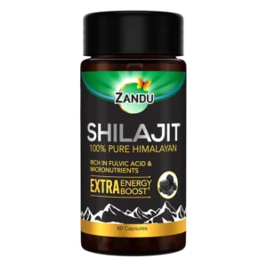 Zandu Shilajit capsules provide natural energy and immunity support with pure Shilajit extracts in vegetarian capsules.