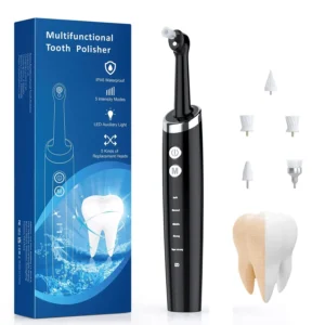 ZoCCee tooth polisher kit effectively removes plaque and stains from teeth, revealing a brighter, whiter smile with interchangeable heads and multiple cleaning modes.