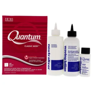 Zotos Quantum Classic Body Acid Permanent provides smooth, manageable curls with its advanced conditioning neutralizers and patented equalizer 3 conditioner, balancing porosity for predictable curl formation.